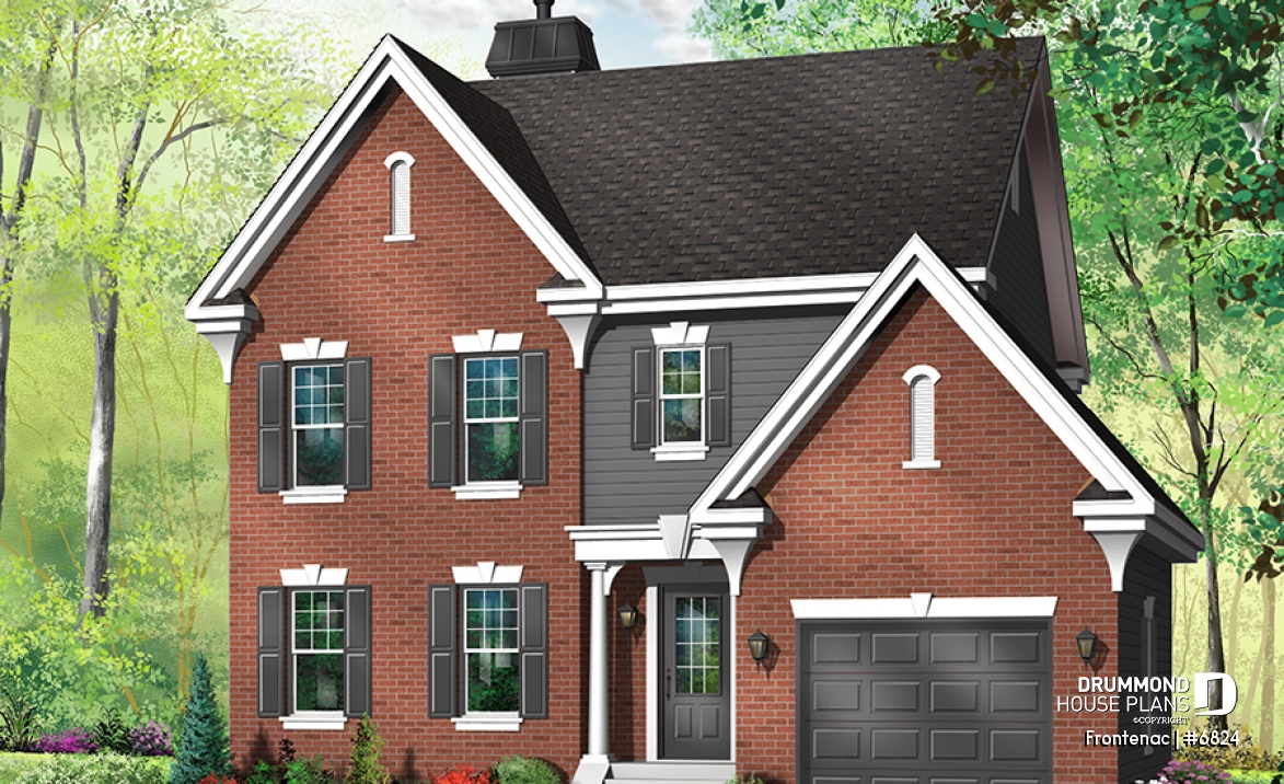 Color version 1 - Front - Traditional house plan with garage, great master suite with sitting area, fireplace, great gathering room - Frontenac