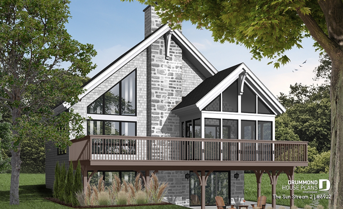 Rear view - BASE MODEL - Rustic cottage plan, scandinavian style home, with open loft on mezzanine and 4 bedrooms - The Sun Stream 2