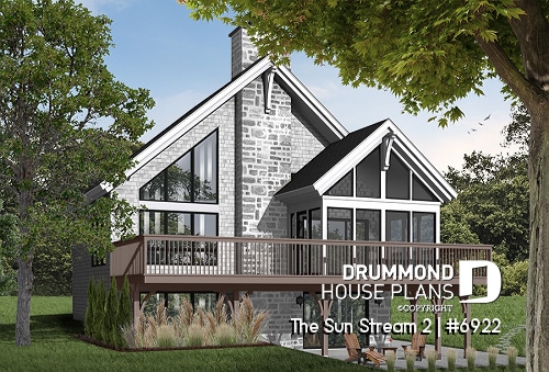 Rear view - BASE MODEL - Rustic cottage plan, scandinavian style home, with open loft on mezzanine and 4 bedrooms - The Sun Stream 2