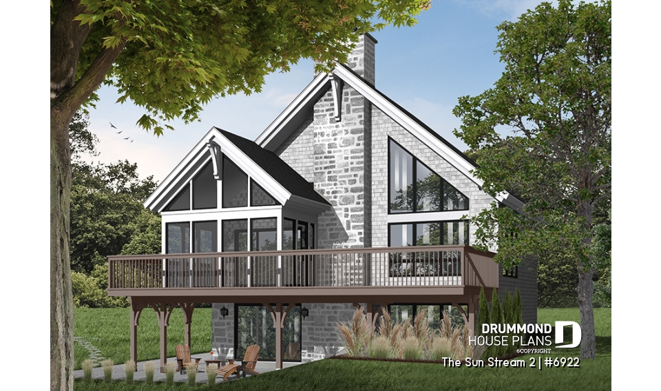 Rear view - BASE MODEL - Rustic cottage plan, scandinavian style home, with open loft on mezzanine and 4 bedrooms - The Sun Stream 2