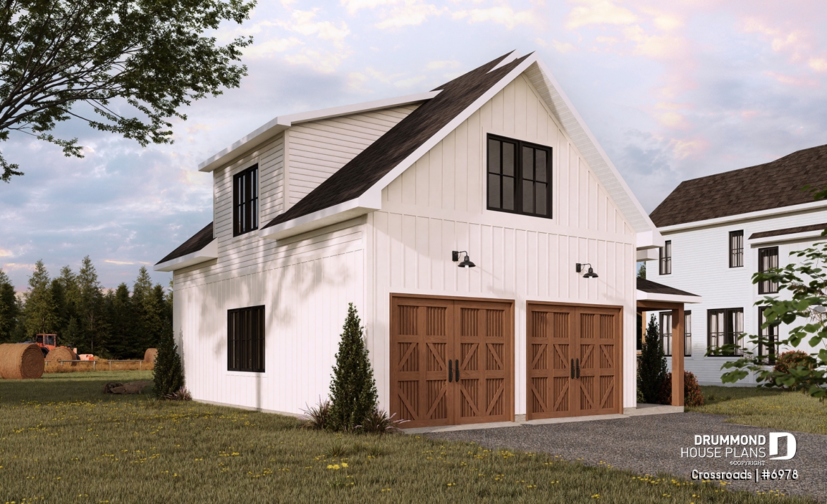 front - BASE MODEL - 30x36 Country-Style Spacious 2-Car Garage with Loft Storage, Half Bath, Workshop Space and Covered Porch - Crossroads