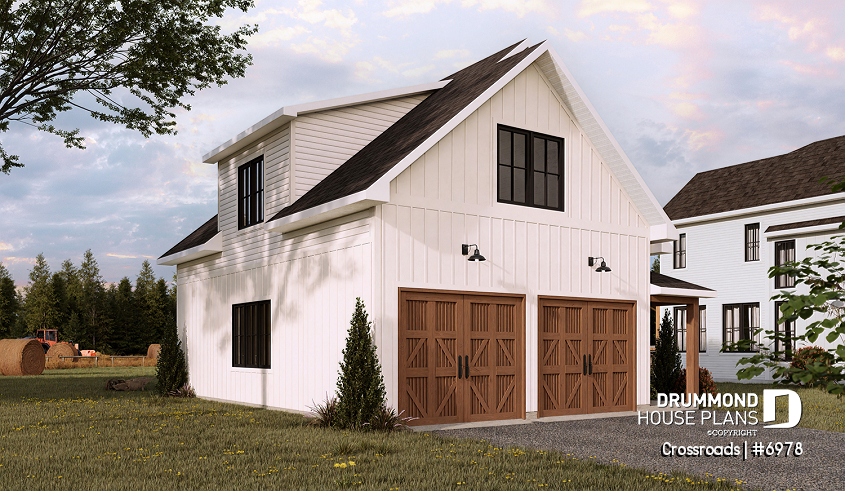 front - BASE MODEL - 30x36 Country-Style Spacious 2-Car Garage with Loft Storage, Half Bath, Workshop Space and Covered Porch - Crossroads