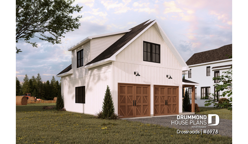 front - BASE MODEL - 30x36 Country-Style Spacious 2-Car Garage with Loft Storage, Half Bath, Workshop Space and Covered Porch - Crossroads