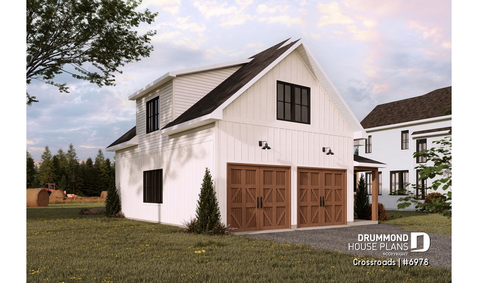 front - BASE MODEL - 30x36 Country-Style Spacious 2-Car Garage with Loft Storage, Half Bath, Workshop Space and Covered Porch - Crossroads