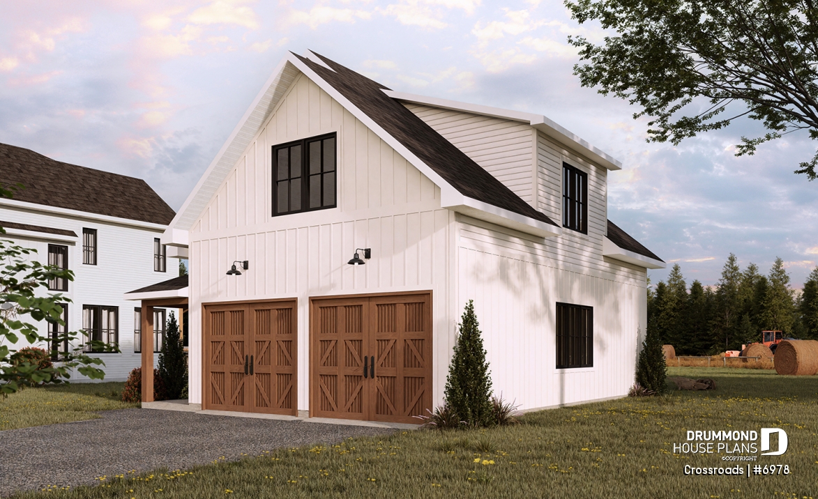 front - BASE MODEL - 30x36 Country-Style Spacious 2-Car Garage with Loft Storage, Half Bath, Workshop Space and Covered Porch - Crossroads