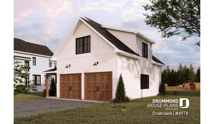 front - BASE MODEL - 30x36 Country-Style Spacious 2-Car Garage with Loft Storage, Half Bath, Workshop Space and Covered Porch - Crossroads