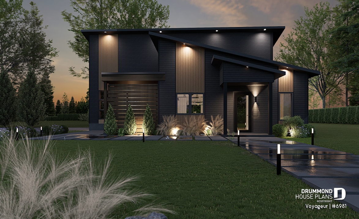 front - BASE MODEL - Flexible floor plans: 1 bedroom tiny house with attached RV garage OR 3 bedroom, 3 bathroom house with garage - Voyageur