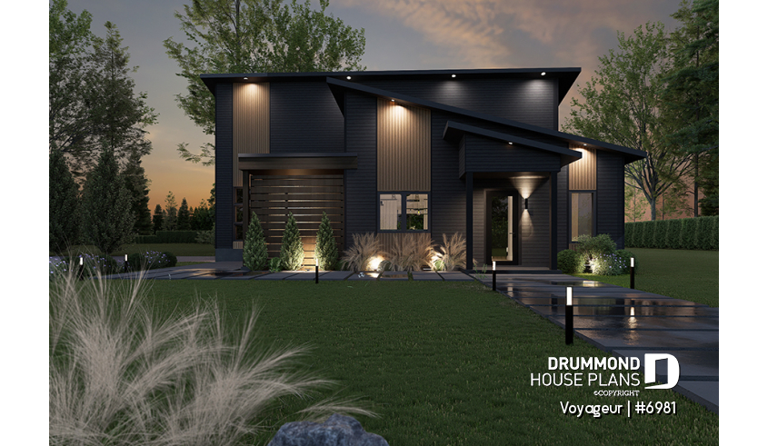 front - BASE MODEL - Flexible floor plans: 1 bedroom tiny house with attached RV garage OR 3 bedroom, 3 bathroom house with garage - Voyageur