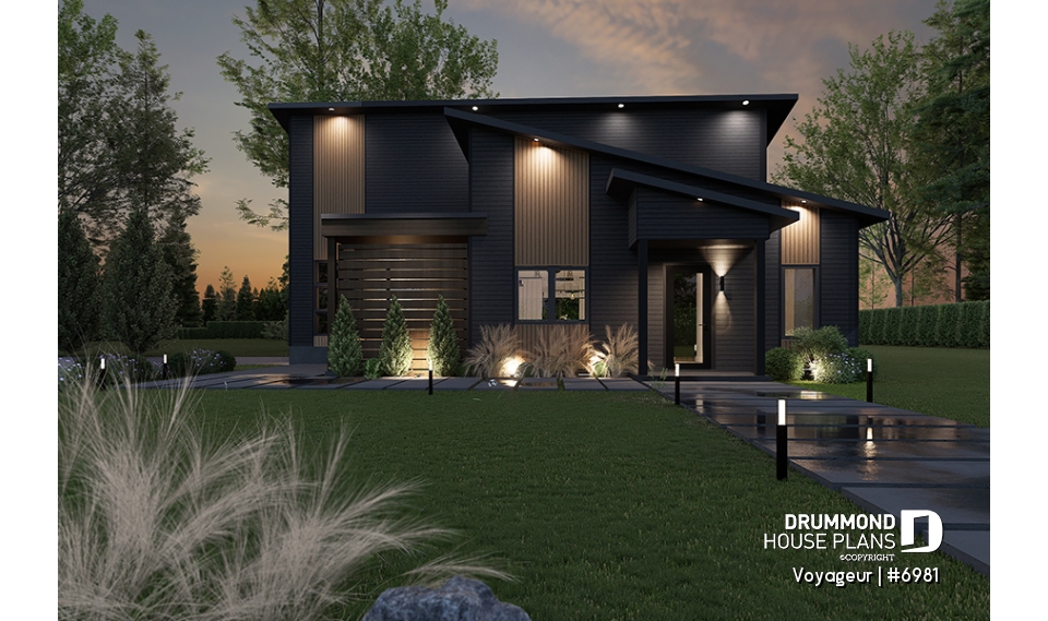 front - BASE MODEL - Flexible floor plans: 1 bedroom tiny house with attached RV garage OR 3 bedroom, 3 bathroom house with garage - Voyageur