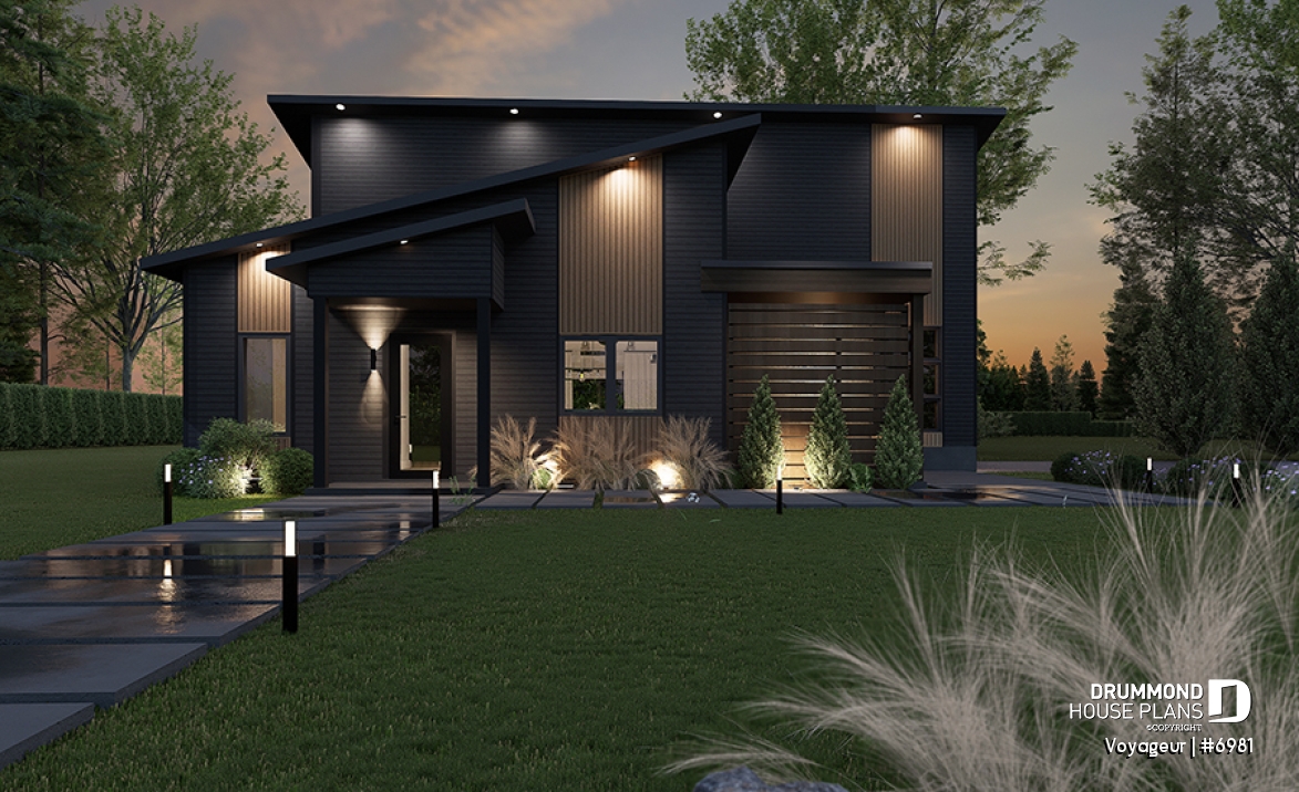 front - BASE MODEL - Flexible floor plans: 1 bedroom tiny house with attached RV garage OR 3 bedroom, 3 bathroom house with garage - Voyageur