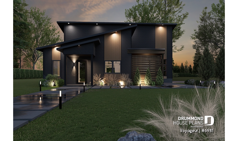 front - BASE MODEL - Flexible floor plans: 1 bedroom tiny house with attached RV garage OR 3 bedroom, 3 bathroom house with garage - Voyageur