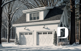 front - BASE MODEL - Two-car garage plan, country style, storage area on second floor - Mustang