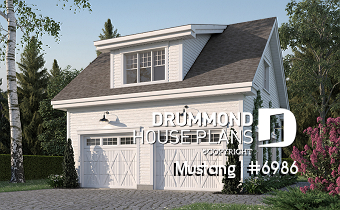 front - BASE MODEL - Two-car garage plan, country style, storage area on second floor - Mustang