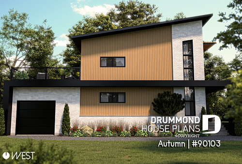 front - BASE MODEL - 2 to 4 bedroom ecological house plan, garage, second floor balcony, trendy reading area (hanging net) - Autumn