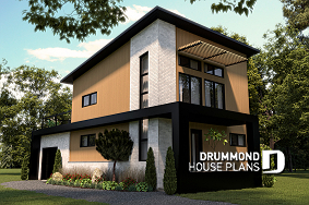 Right view - 2 to 4 bedroom ecological house plan, garage, second floor balcony, trendy reading area (hanging net) - Autumn