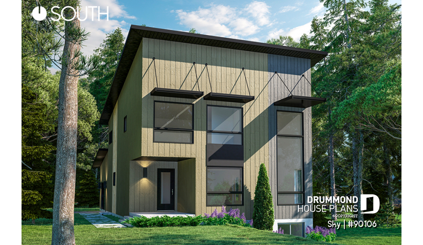 Right view - Contemporary cottage plan, 3 bedrooms, great kitchen, laundry on main floor, pantry, firemen pole - Sky