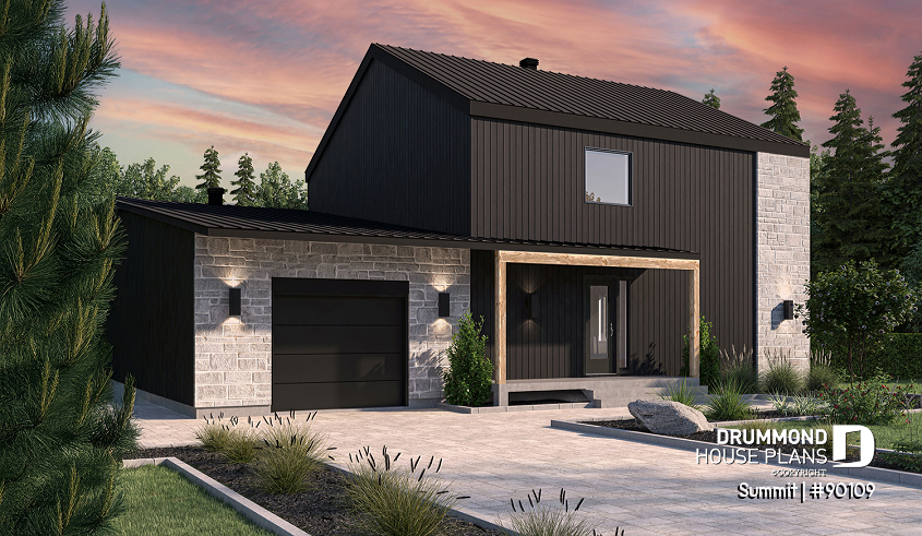 front - BASE MODEL - Modern eco-friendly house plan with a greehouse and a private master bedroom and home office on second floor - Summit