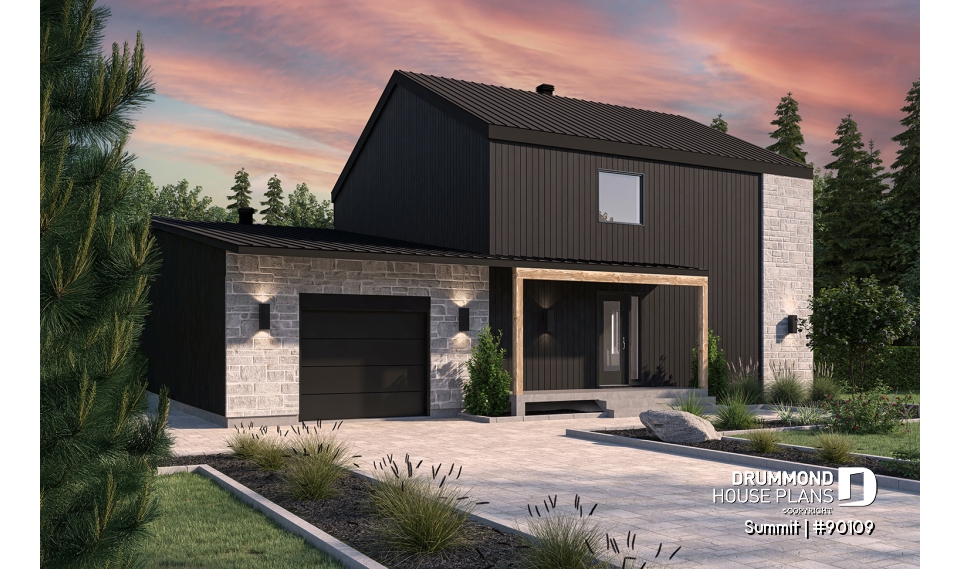 front - BASE MODEL - Modern eco-friendly house plan with a greehouse and a private master bedroom and home office on second floor - Summit