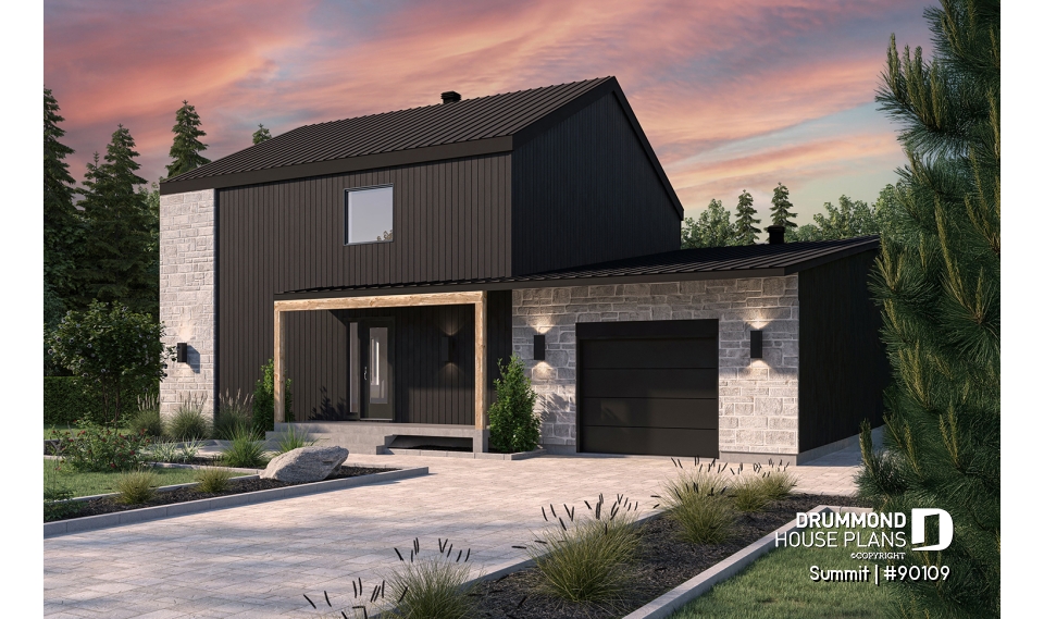 front - BASE MODEL - Modern eco-friendly house plan with a greehouse and a private master bedroom and home office on second floor - Summit