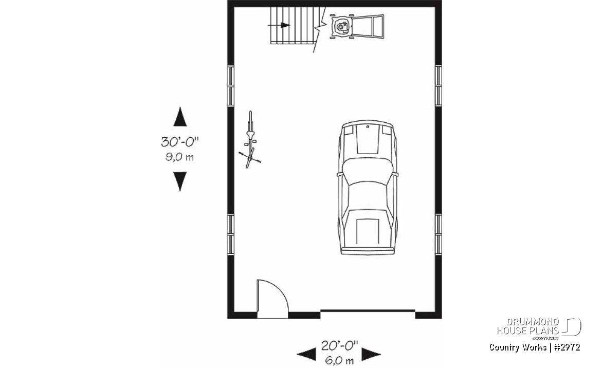 1st level - 1-car garage plan, Modern barn style, bonus room on second floor - Country Works