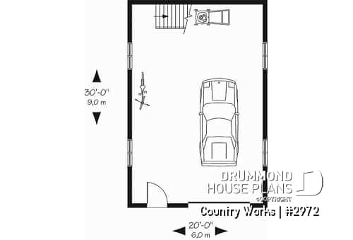 1st level - 1-car garage plan, Modern barn style, bonus room on second floor - Country Works