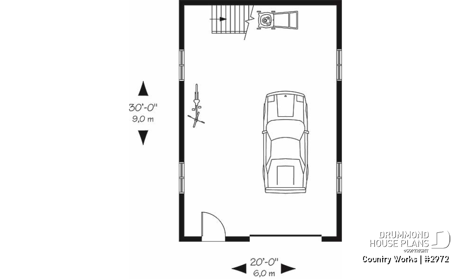 1st level - 1-car garage plan, Modern barn style, bonus room on second floor - Country Works
