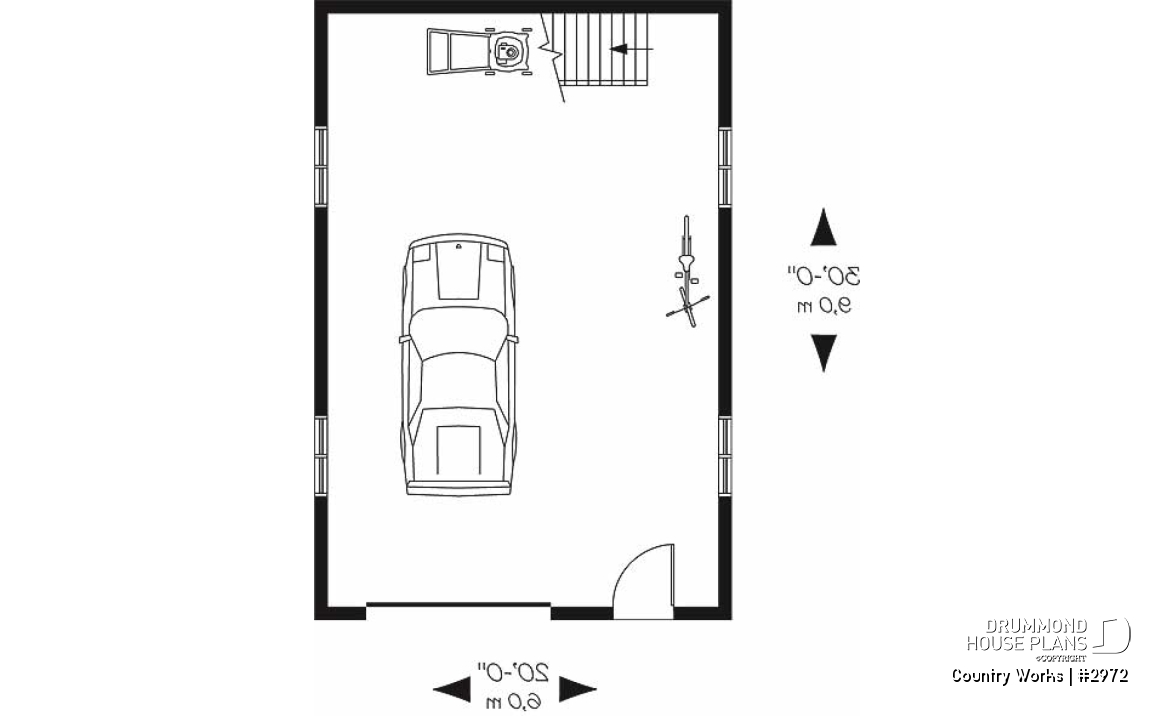 1st level - 1-car garage plan, Modern barn style, bonus room on second floor - Country Works