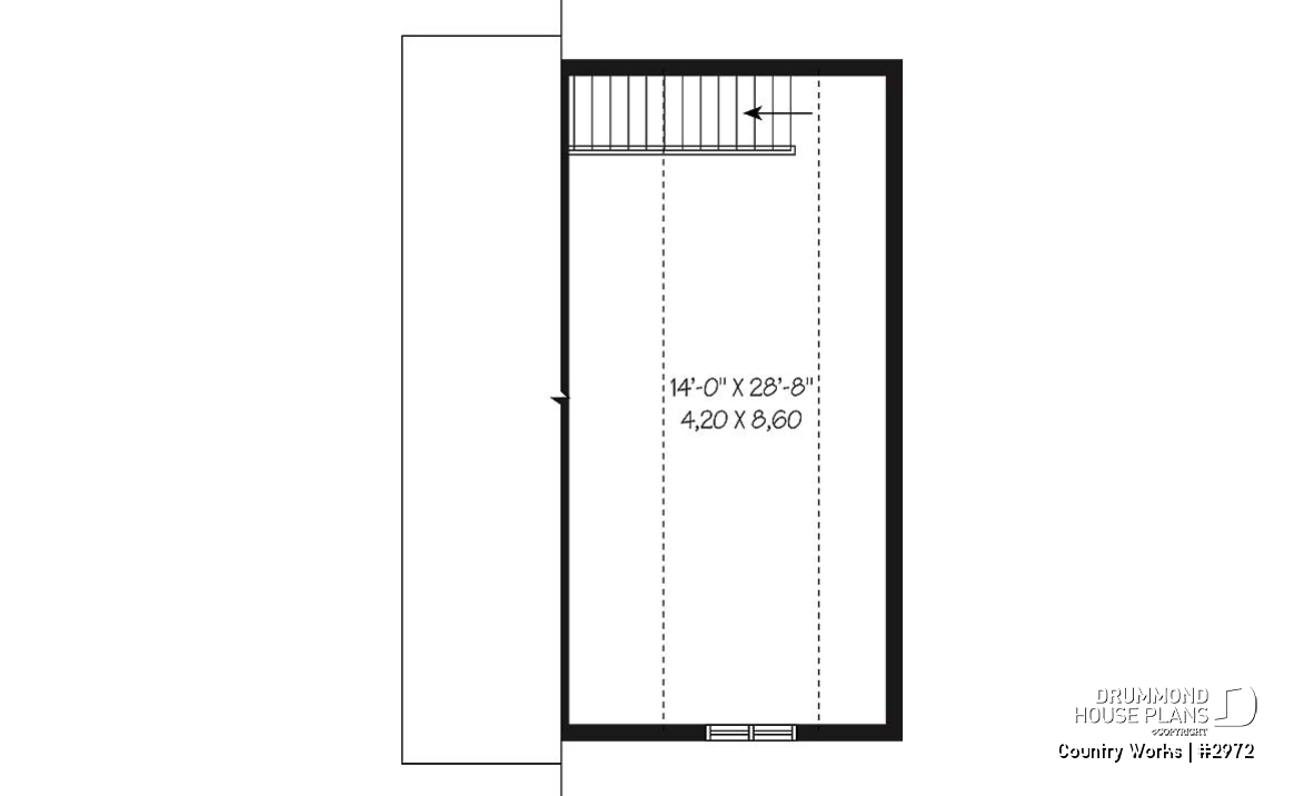 2nd level - 1-car garage plan, Modern barn style, bonus room on second floor - Country Works