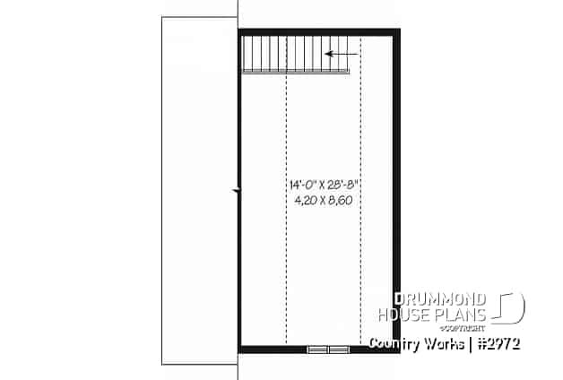 2nd level - 1-car garage plan, Modern barn style, bonus room on second floor - Country Works