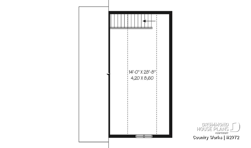 2nd level - 1-car garage plan, Modern barn style, bonus room on second floor - Country Works