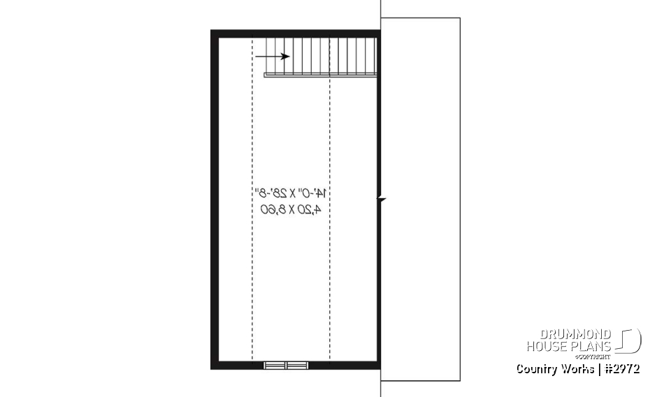 2nd level - 1-car garage plan, Modern barn style, bonus room on second floor - Country Works