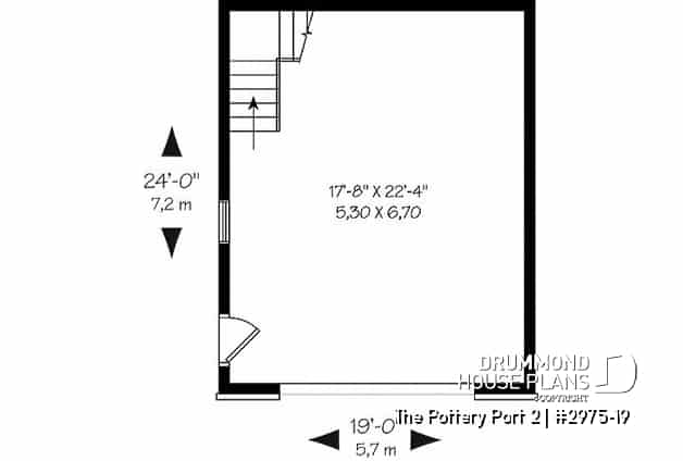 1st level - Single car garage plan with 24 ft. depth, traditional style - The Pottery Port 2