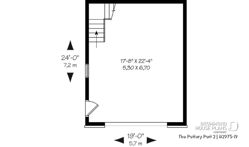 1st level - Single car garage plan with 24 ft. depth, traditional style - The Pottery Port 2