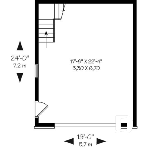 1st level - Single car garage plan with 24 ft. depth, traditional style - The Pottery Port 2