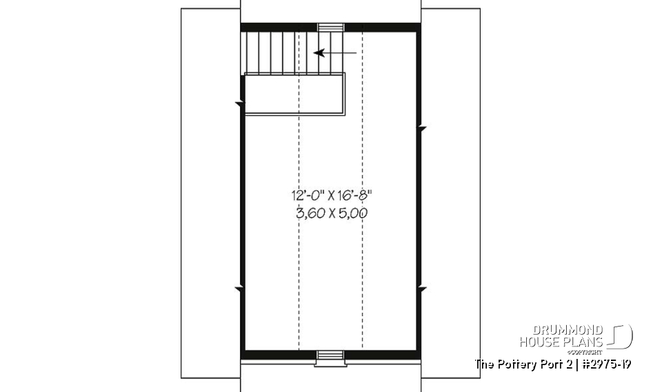 2nd level - Single car garage plan with 24 ft. depth, traditional style - The Pottery Port 2