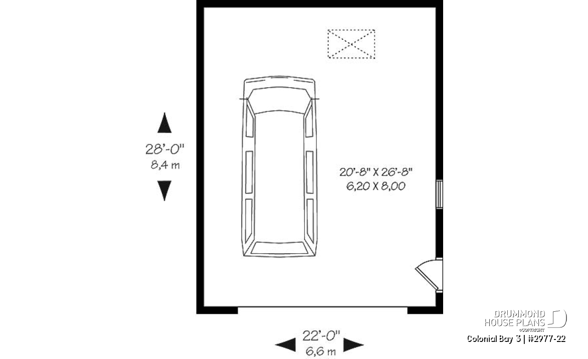 1st level - 2-Car garage plan with large storage area in the attic. - Colonial Bay 3