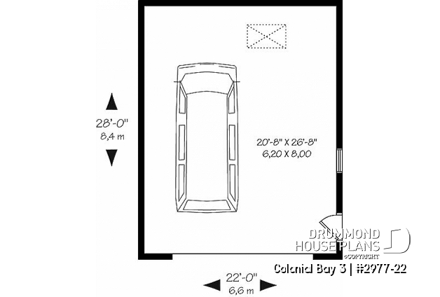 1st level - 2-Car garage plan with large storage area in the attic. - Colonial Bay 3