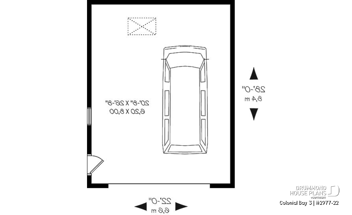 1st level - 2-Car garage plan with large storage area in the attic. - Colonial Bay 3