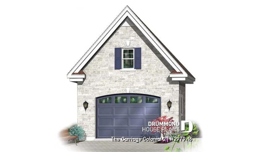 front - BASE MODEL - Ample 1-car garage with storage space on second floor - The Carriage Colonial 2