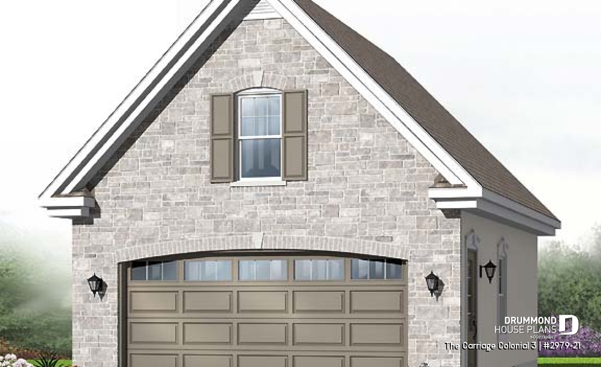 front - BASE MODEL - Traditional two-car garage plan with storage on second floor - The Carriage Colonial 3