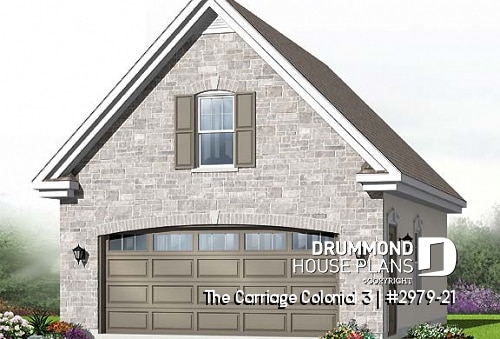 front - BASE MODEL - Traditional two-car garage plan with storage on second floor - The Carriage Colonial 3
