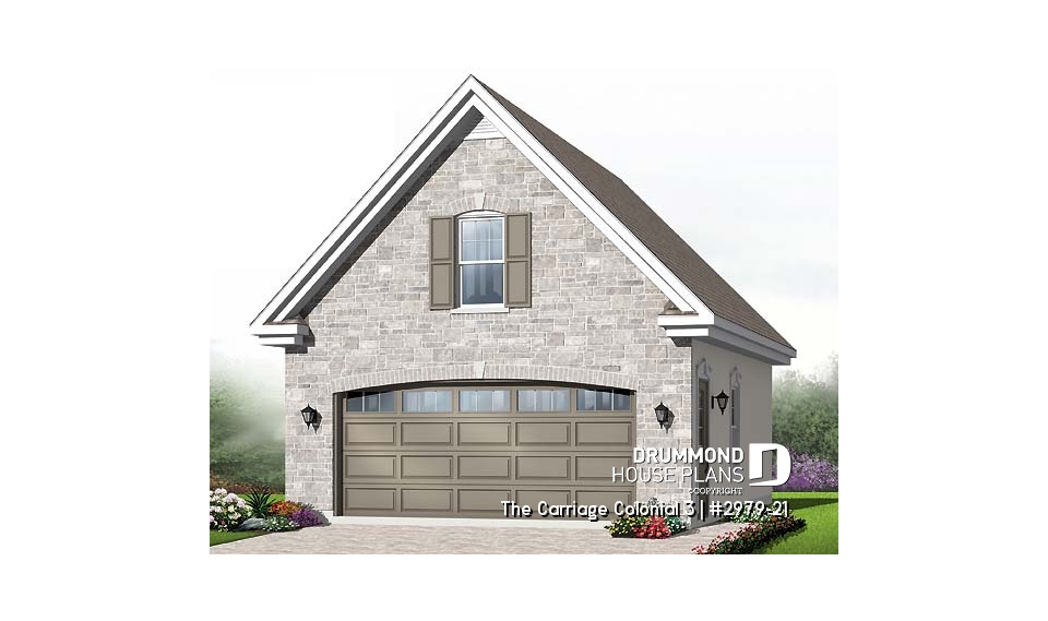 front - BASE MODEL - Traditional two-car garage plan with storage on second floor - The Carriage Colonial 3