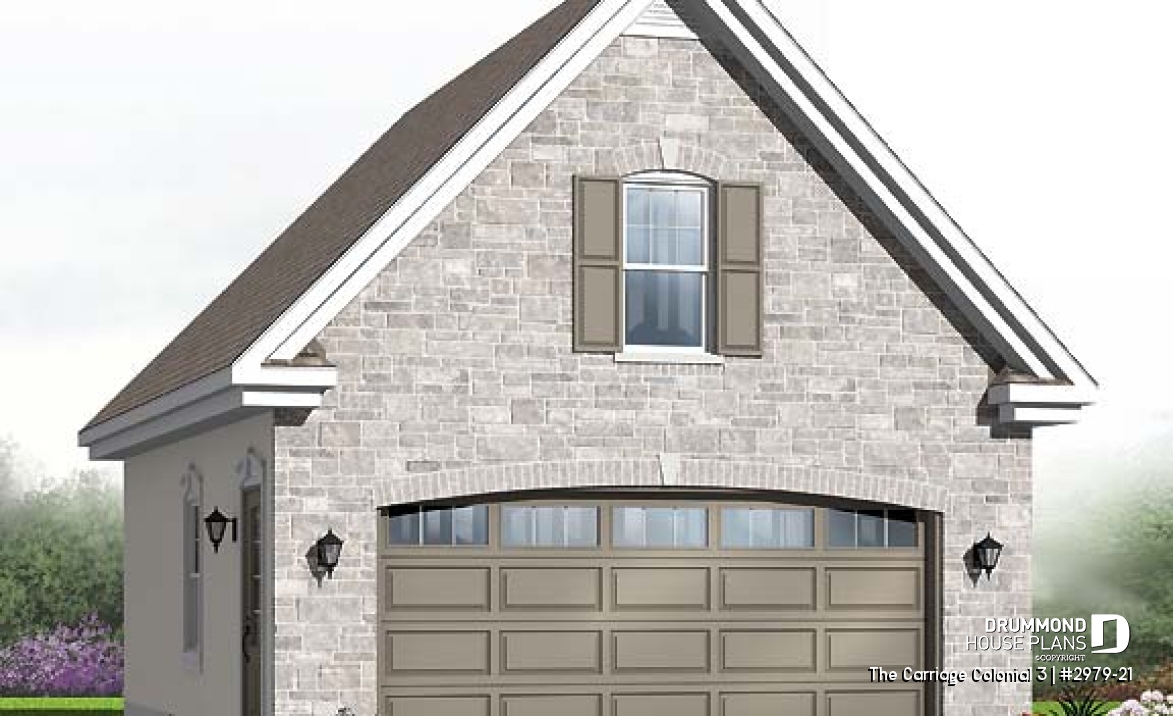 front - BASE MODEL - Traditional two-car garage plan with storage on second floor - The Carriage Colonial 3