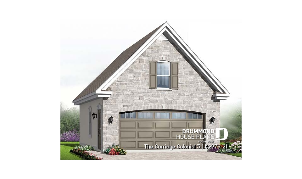 front - BASE MODEL - Traditional two-car garage plan with storage on second floor - The Carriage Colonial 3