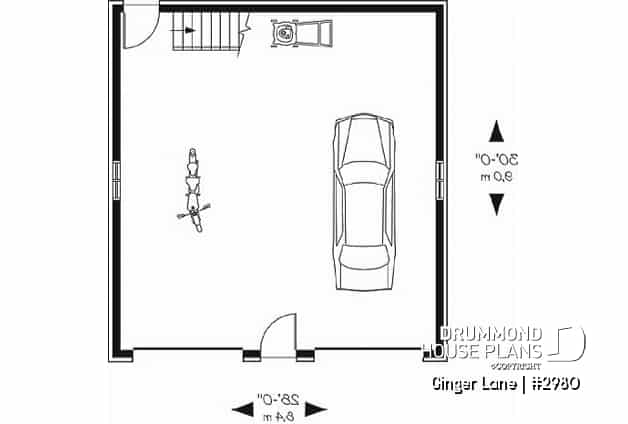 1st level - Double garage plan with large space (on second floor) for an office or storage - Ginger Lane