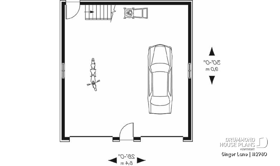 1st level - Double garage plan with large space (on second floor) for an office or storage - Ginger Lane