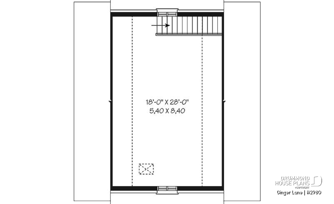 2nd level - Double garage plan with large space (on second floor) for an office or storage - Ginger Lane