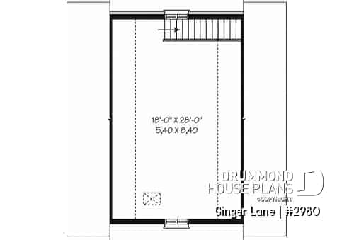 2nd level - Double garage plan with large space (on second floor) for an office or storage - Ginger Lane