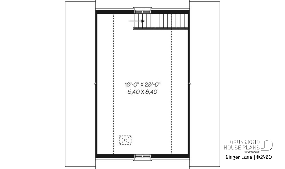 2nd level - Double garage plan with large space (on second floor) for an office or storage - Ginger Lane