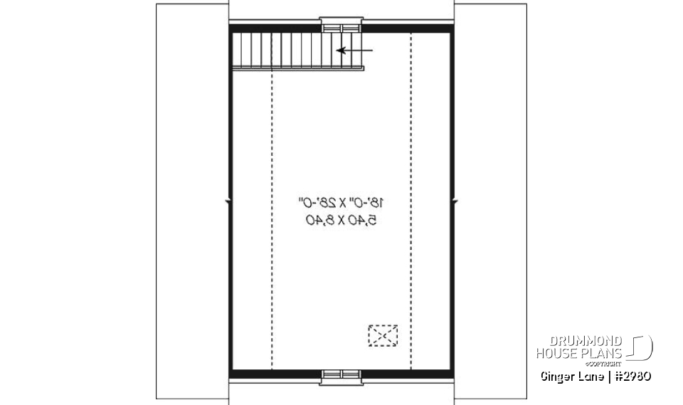 2nd level - Double garage plan with large space (on second floor) for an office or storage - Ginger Lane